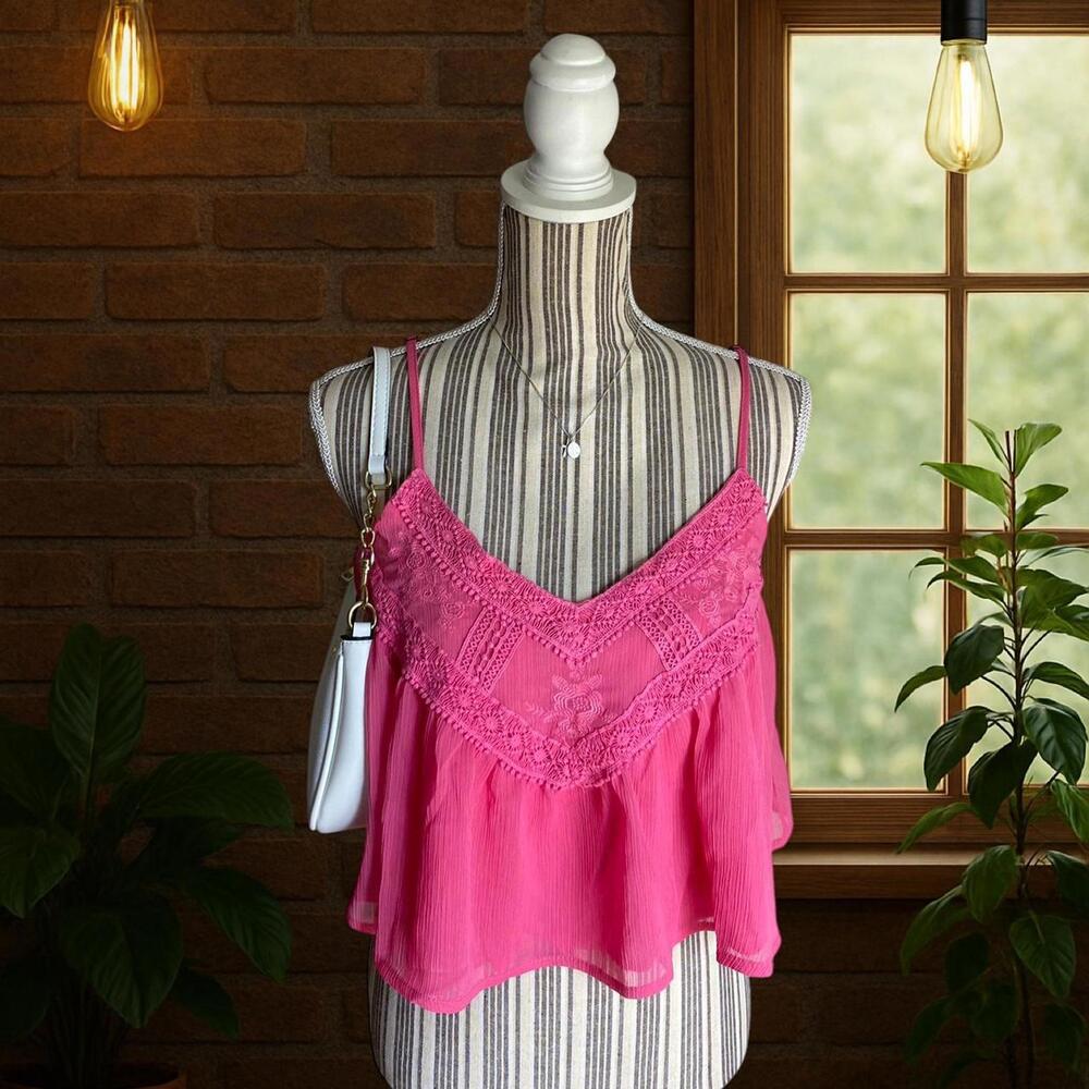 Pink Mi-ami lace cami top with adjustable straps